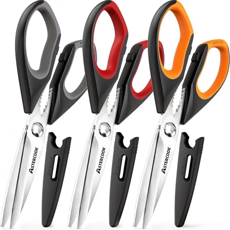 AC Kitchen Scissors 3 Pack, Heavy Duty All Purpose Kitchen Shears for Food and Packaging, Stainless Steel Food Scissors for Meat, Poultry, Herbs and Vegetables, Dishwasher Safe