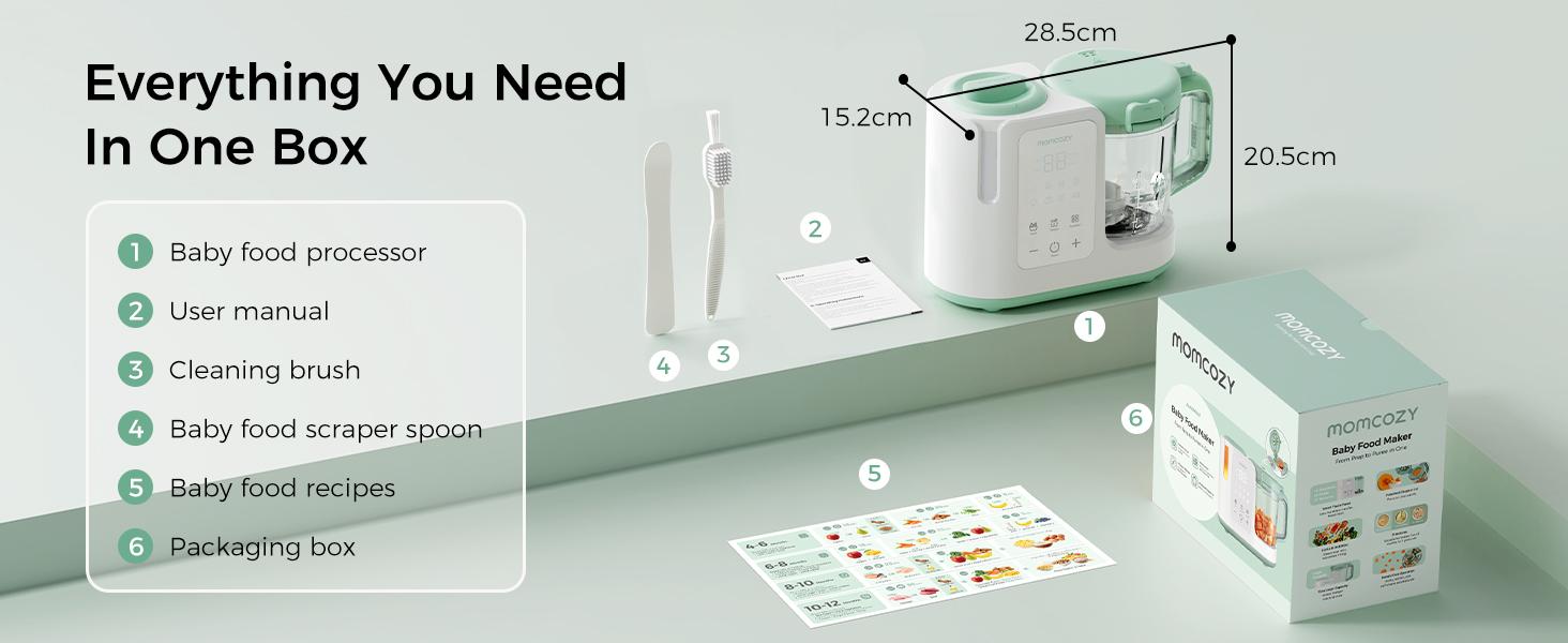 Momcozy AutoMeal Baby Food Maker – One-Step Auto Steam & Blend Food Processor, 15oz Large Cup & 6-Blade Design, Self-Cleaning, Auto 3-Stage Texture Settings for Effortless Homemade Baby Puree