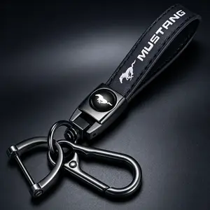 Genuine Leather Car Keychain, Durable Key Ring Auto Accessories, Stylish Key Chain Compatible with Ford Mustang, Black Daily Carry Decor Gift for Men and Women Car Keychain Set metal