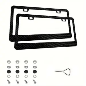 2pcs Carbon Fiber Plastic License Plate Frame, American Size Classic Fashion Black License Plate Frame, Anti-Rust, Front And Rear Can Be Installed, Free Installation Tools