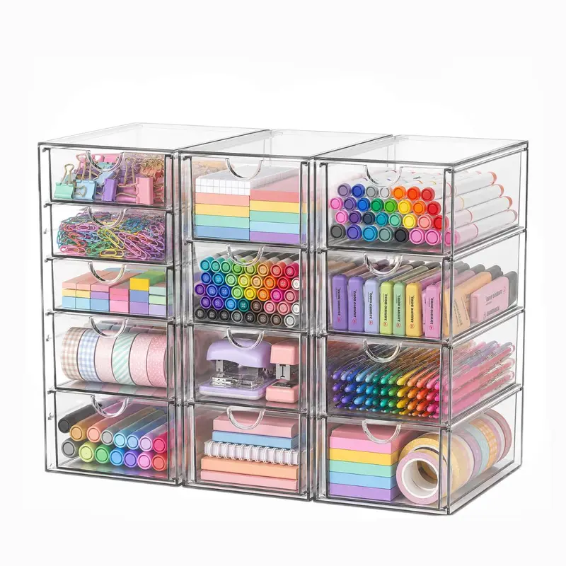 Acrylic Makeup Storage Box with 13 Drawers, Bathroom Counter Organizer, Acrylic Organizers, Desk Organizer, Office Supplies, Storage Drawers for Cosmetic, Pencil, Coffee