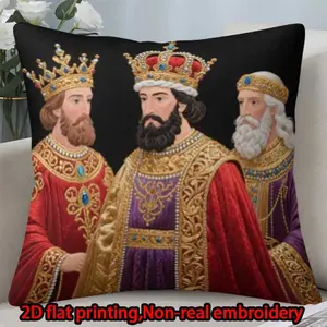 2D flat print 1pc short plush decoration single-sided pillowcase king crown robe non-real embroidery Machine washable multi-size pillowcase suitable for bedroom living room sofa(excluding pillow core)