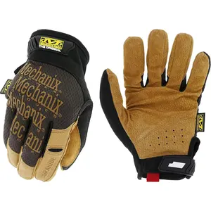 Original Leather Gloves - Durable Synthetic Leather Gloves for Protecting Hands - Comfort Fit - Breathable - Abrasion Resistant - Machine Washable - Brown/Black - Large