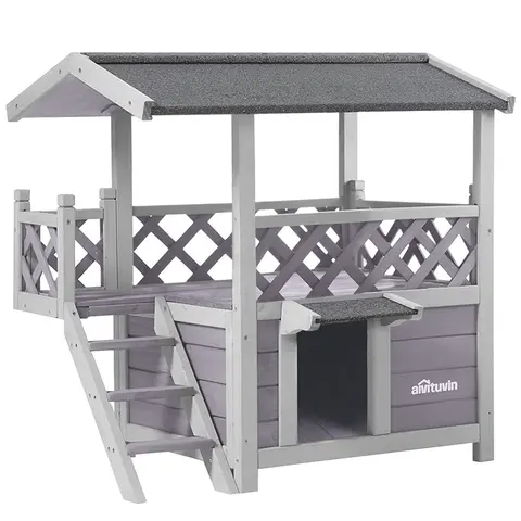 Aivituvin-AIR09-B Small Enclosed Solid Fir Wood Cat House with Enclosure, Easy-Assemble All-Seasons Balcony Rest Room, Waterproof Indoor/Outdoor Furniture with Kitty Door, 5.2 ft² Inner Space