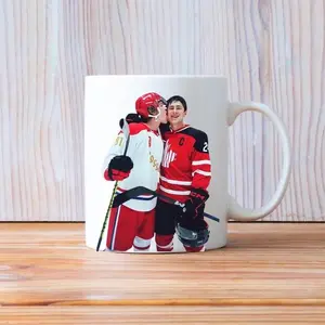 Heated Rivalry Hockey Photo Glossy Ceramic Coffee Mug - 15oz Reusable Drink Cup with Handle, Reuse-Friendly Washable Kitchenware for Daily Beverages