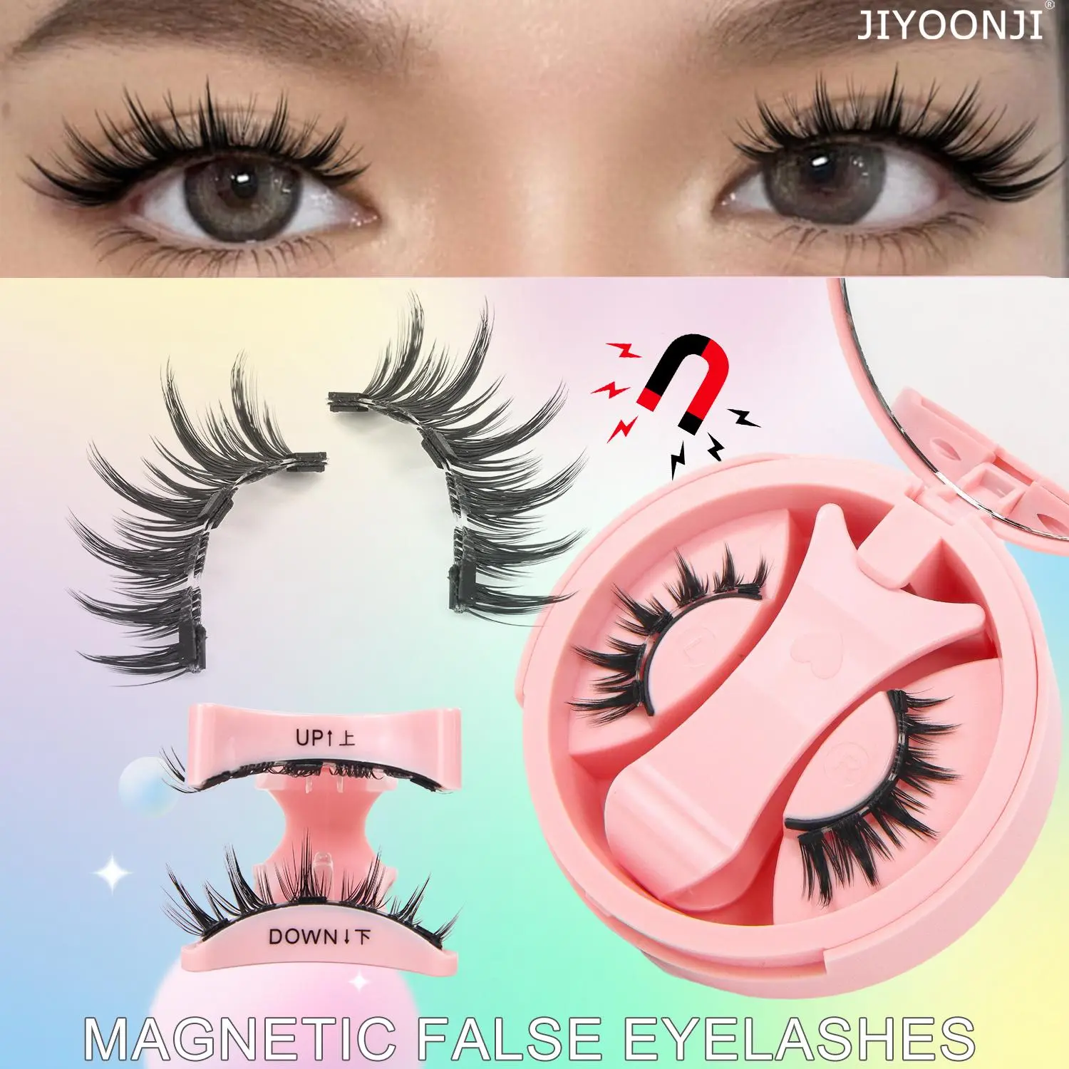 1 Pair, Anime-Style Magnetic False Eyelashes, Reusable Magnetic Eyelash Set, Waterproof, No Glue Needed, Suitable for Sensitive Eyes, Natural Tapered Style, Moisturizing Effect, Suitable for Daily Makeup