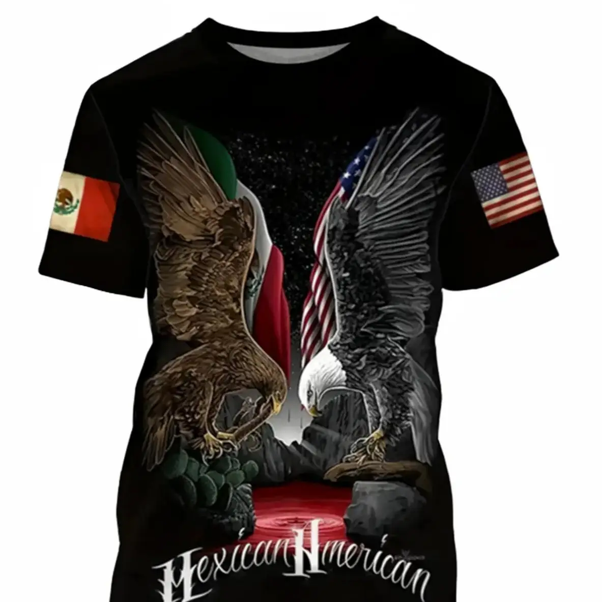 Mexican Theme Various 3D Digital Pattern Print Eagles Print,Menswear Soft Top Fitted Overall Short Sleeves Underwear Tshirt Streetwear Shortsleeve Rou