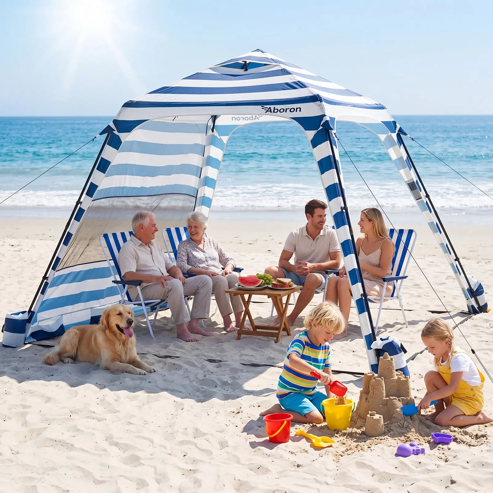 ABORON 10x10 ft Portable Beach Cabana Canopy Tent,UPF 50+ Sun Shelter,with Sand Pockets,Easy-Setup Design, Wind-Resistant Carry Bag for Families, Beach Essentials (Sports & Outdoor Camping Shelter)