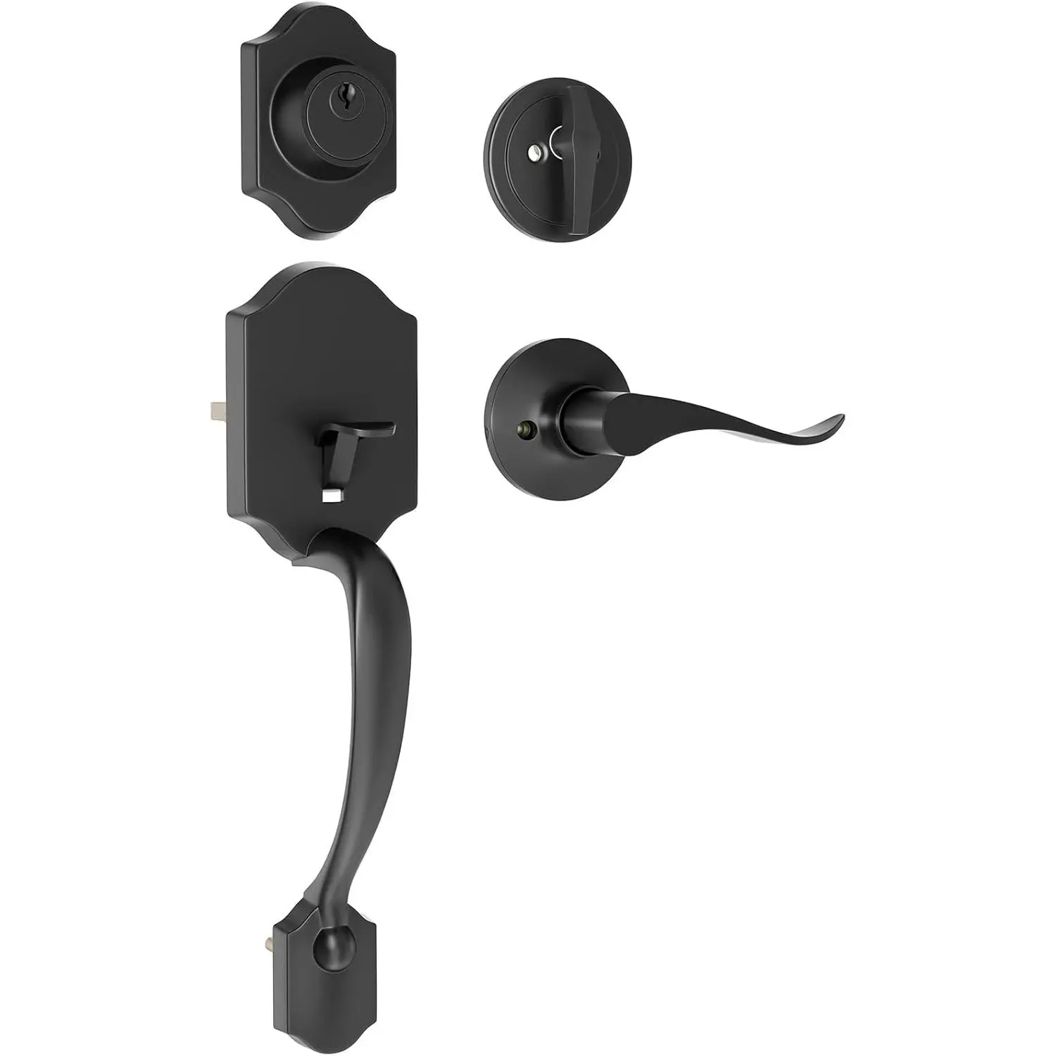 Front Door Handle and Deadbolt Set, Front Door Lock Set, Exterior Door Handle with Single Cylinder Deadbolt Lock, Reversible for Right & Left, Matte Black