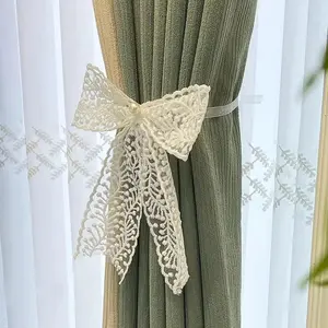 2pcs Korean Lace Bow Curtain Tiebacks, Creative European Country Style Curtains Hooks, Decorative Hanging Ball Straps, Interior Decoration Accessories