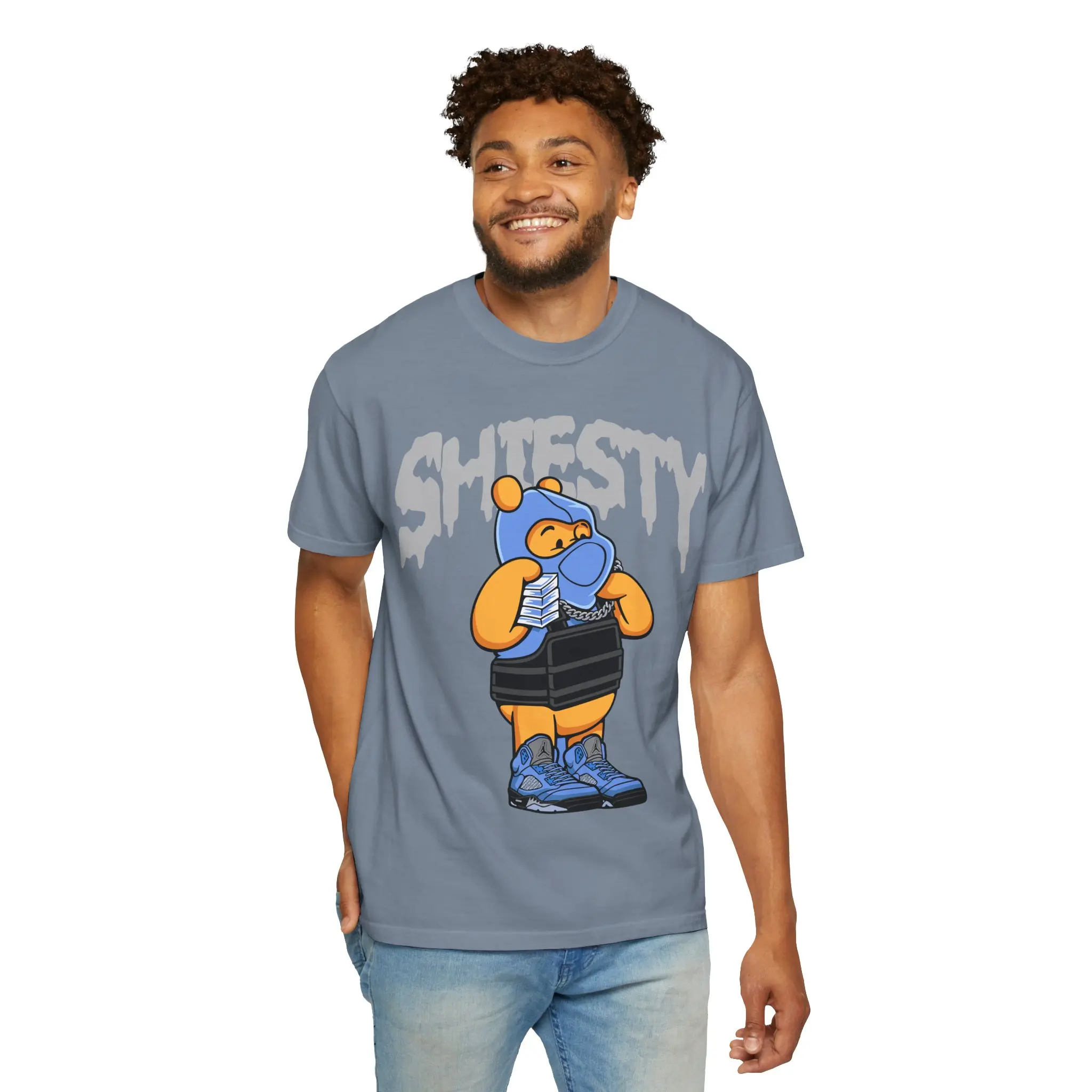 Shiesty Bear streetwear T-shirt | cartoon bear in hoodie and sneakers