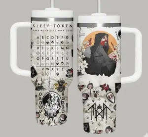 Sleep Token Occult Code Handle Tumbler 40oz | Hooded Figure Illustration Art 40oz Cup | Dark Ethereal Music Inspired Gift