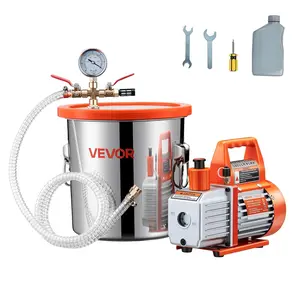 Father's Day Gift VEVOR 3 Gallon Vacuum Chamber with Pump, 3.5 CFM, Stainless Steel Degassing Chamber Kit, Single Stage Vacuum Pump, Tempered Glass Lid, 4.92 ft Hose, Oil, for Stabilizing Wood Degassing Silicone Resin