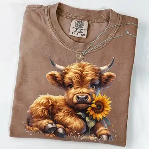 Comfort Colors Sunflower Highland Cow Shirt, Funny Farm Animal Tee, Cute Gift for Cow Lover