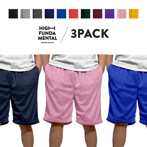 3 PACK HIGHFUNDAMENTAL Men's Active Mesh Shorts HFM Basketball Shorts with Drawstrings 2 Pockets Lightweight Plain Casual Gym Shorts Hip Hop Harem Multi Colors (S to 5XL)