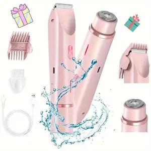 Women's Bikini Trimmer 2-in-1 Body Hair Trimmer: Rechargeable Electric Shaver & Facial Epilator, Dual Heads for Painless Trimming of Pubic Hair, Face, Underarms & Legs, Summer Gift, Cordless Rechargeable Trimmer, Cordless Charging Trimmer