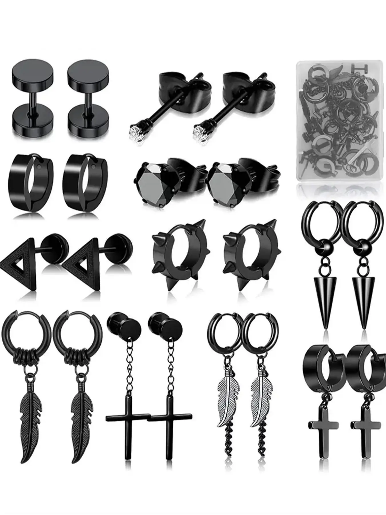 Punk Style Men's Earrings Set, Earring Pack, Stainless Steel Earrings, Fashionable Earrings, Ear Studs, High Quality Earrings, Fashion Jewelry for Party, Daily Clothing Decor, Trendy All-match & Exquisite Jewelry for Birthday Gift