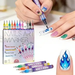 Holiday haul-New Year's gift!12 Color Nail Doodle Pen for DIY Nail Art Quick Drying Acrylic Painting and 3D Dot Embroidery mma acrylic nail - On Nails Quick Drying Dot Stitching Nail Art Pen for Home Salon Use, Nail Care Cutics Manicure Polish Cosmetic