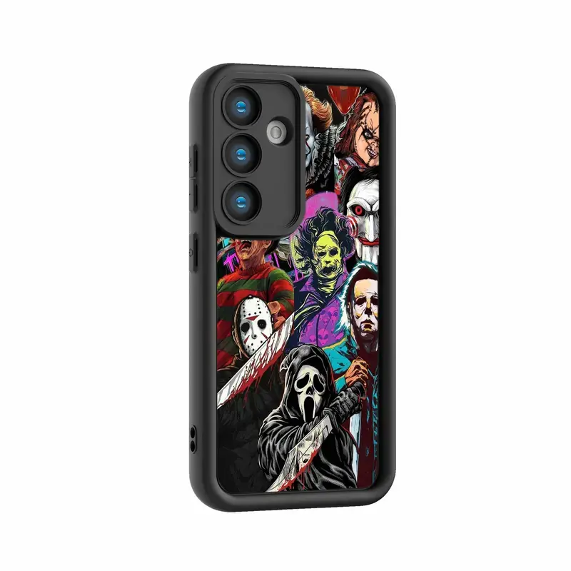 New scary horror movie “Scream” themed Samsung phone case, TPU soft case, compatible with Samsung Galaxy S26 Ultra, S25 Plus, S24–S21, A13–A17, A35, A36, A53–A55, Note 20; raised camera protection, slim design and shock resistance, holiday gift