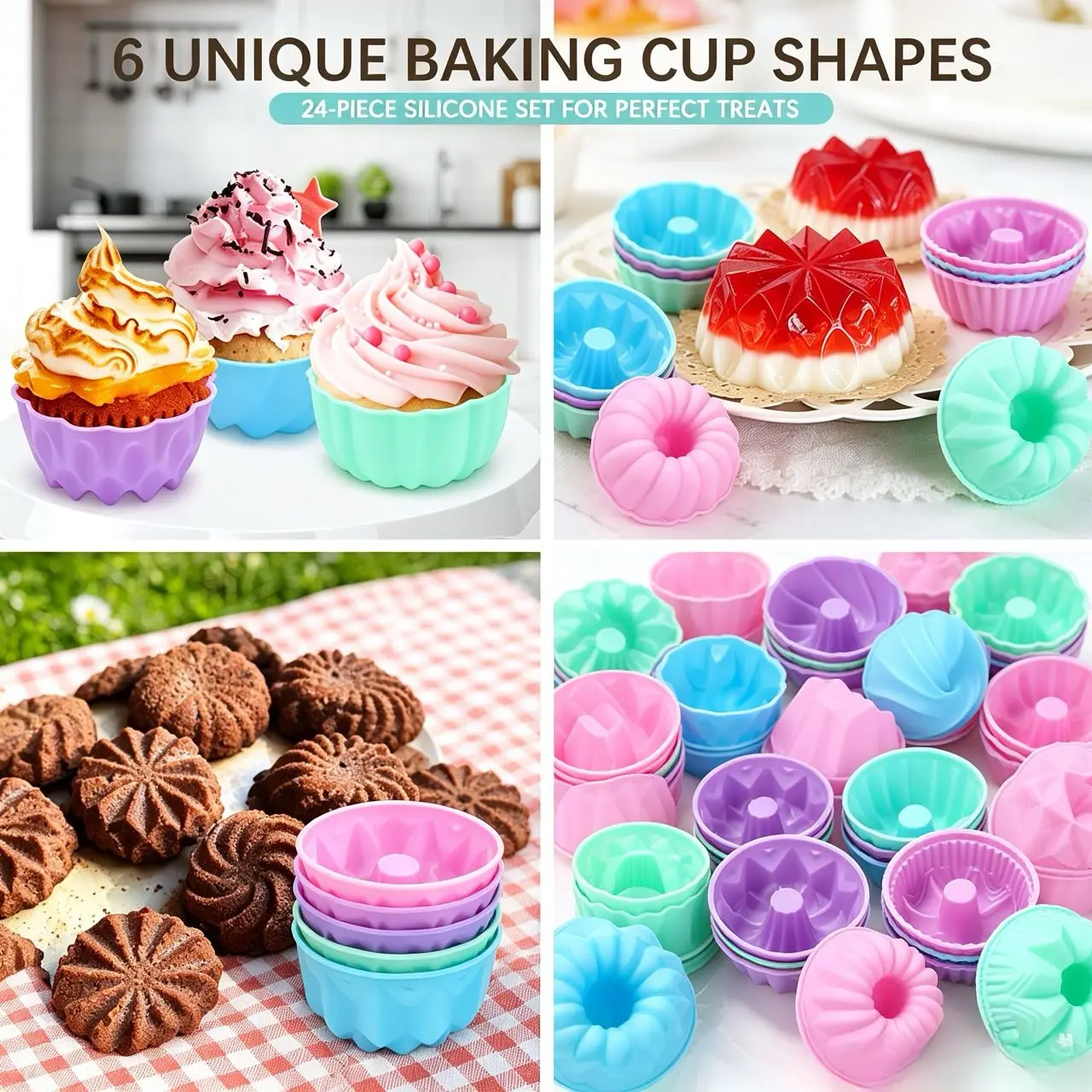 24-Pcs Food Grade Silicon Baking Cups Set - Nonstick 3-in-1 Donut Pan Muffin & Jello Mold Baking Tools, Non Toxic Bakeware for Home Bakers