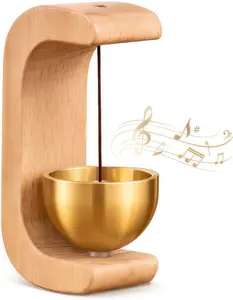 1 piece of original wooden door bell, entrance reminder wind chime, desktop tapping copper bowl, Japanese style entrance bell, desktop calming copper bowl ornament, entrance door magnetic suction wind chime, solid wood hanging collision bell