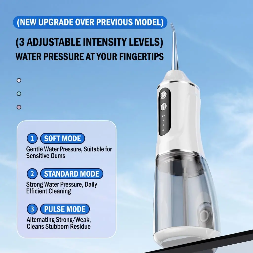 【BackToSchool】USB‑C Rechargeable Water Flosser, 3 Modes Oral Irrigator with 380ML Tank, IPX7 Waterproof, 4 Nozzles for Travel & Home Dental Cleaning