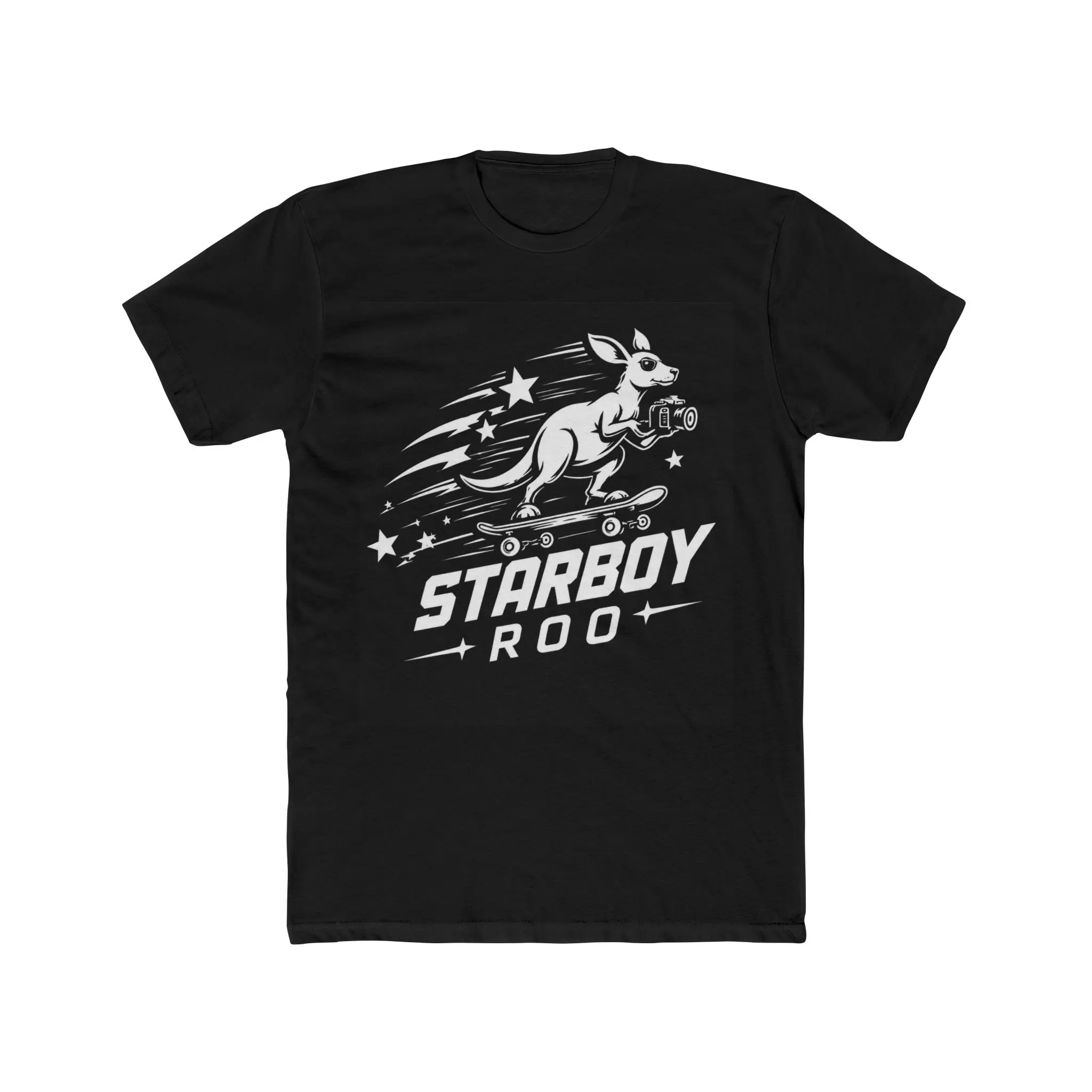 Men's Starboy Roo Casual Short-Sleeve Classic T-Shirt, Tops with Space Comet Graphic & Badge, Kangaroo-Themed Skateboard-Inspired Tee, Breathable, Cotton