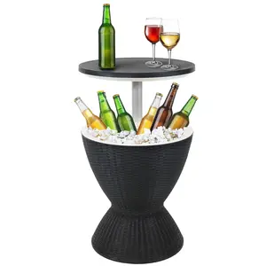 Sunnydaze Rattan Patio Bar Cooler Table - Phantom Gray