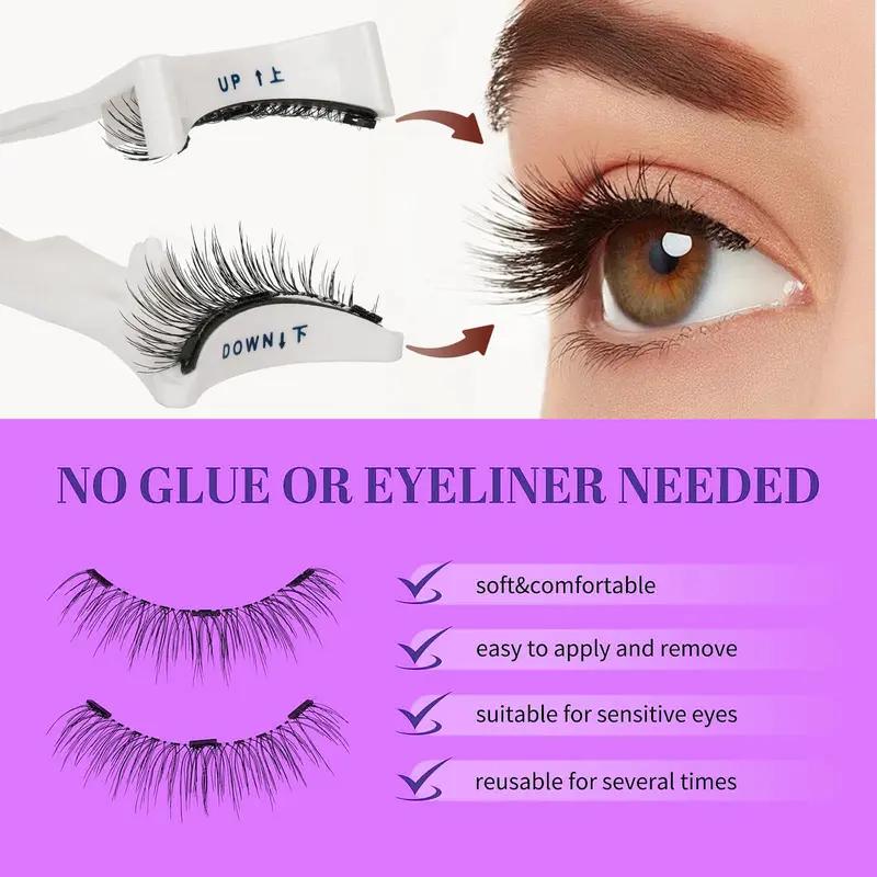 2 Pcs Magnetic Eyelashes Kit,  Magnetic Lashes with Applicator, Natural-Looking Wispy Magnetic Eyelashes for Women, Reusable False Eyelashes Kit