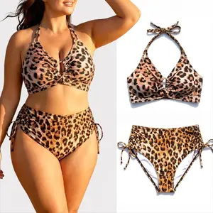 Women's 2 Piece Bikini Set, Leopard Print Bathing Suit with Halter Push Up Bra, Swimsuits for Women with Mid-Low Waist Triangle, Stretchy and Comfortable Fabric That Keeps Shape After Wearing, Perfect for Beach Vacation Pool Party Honeymoon Summer Outfits