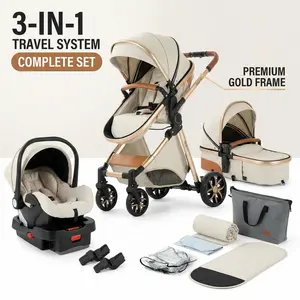 Infant Baby Stroller Travel System, 3 in 1 Newborn Pram with Car Seat, Lightweight Foldable Buggy, Reversible Push, Smooth Shock Absorbing Wheels for Easy Travel trave running Adjustable wave Canopy tsa approved Infant Car Seat Adapter midsize dual