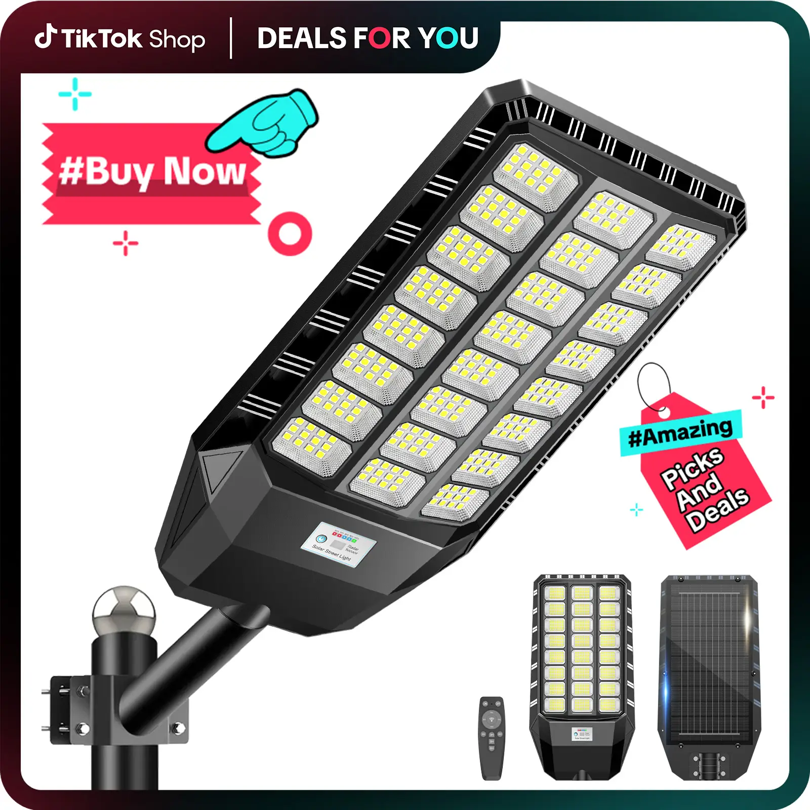 HYKOONT TW Matrix Series Solar Street Lights IP66 Waterproof Outdoor Lighting Dusk to Dawn with Motion Sensor & Remote Control for Parking Lots Patio