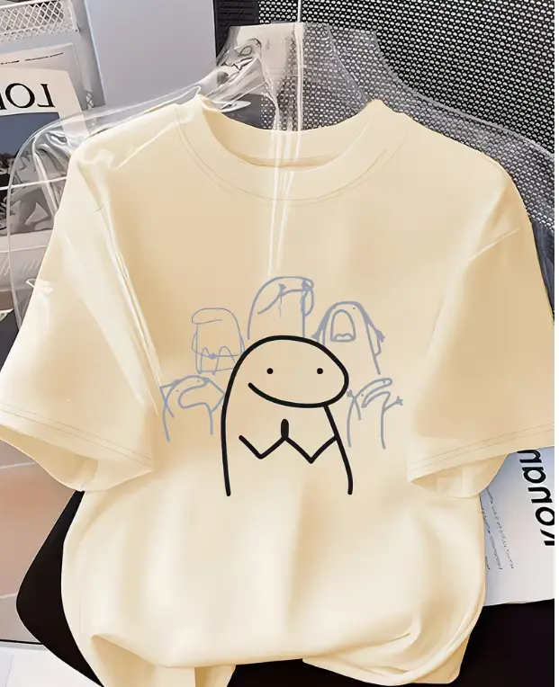 Fun Flork meme T-shirt featuring a "Prayer/Gratitude" graphic; versatile women's summer tee; humorous, stress-relieving graphic top; stylish original design.