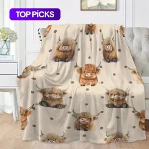 Cute Highland Cow Pattern Flannel Fleece Blanket, Soft Warm Napping Throw Blanket for Home Office, Cool Bedroom Accessories, Lightweight Cozy Blanket for Sofa Bed, Fluffy Blanket, Multifunctional Blanket, Decorative Giftable Blankets #GLOBAL PICKS