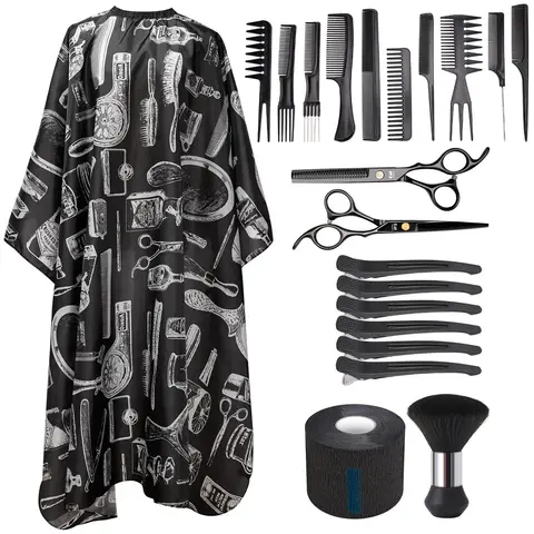 Professional Hair Styling Tool Set, 21pcs/set Antistatic Retro Pattern Hair Cape & Hair Cutting Tool Set, Heatless Styling Tool for Home & Salon Use