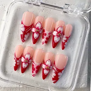 NailPhoria RED AMOUR - Handmade Press-On Nails | Reusable, Salon-Quality, Long-Lasting, Glossy Design