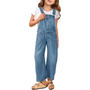Haloumoning Girls Denim Overalls Kids Sleeveless Wide Leg Jumpsuit Bib Overall with Pockets 4-14 Years Haloumoning Girls Denim Overalls Kids Sleeveless Wide Leg Jumpsuit Bib Overall with Pockets 4-14 Years