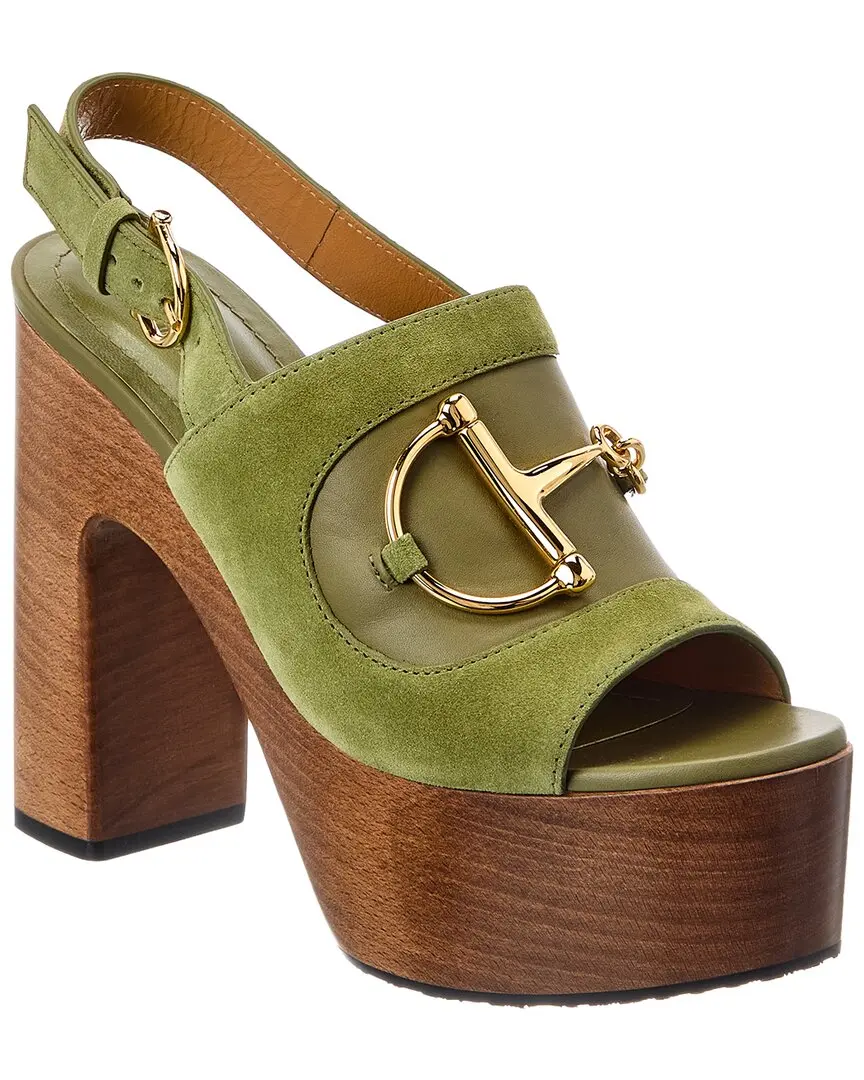 Gucci Horsebit Suede & Leather Platform Sandal