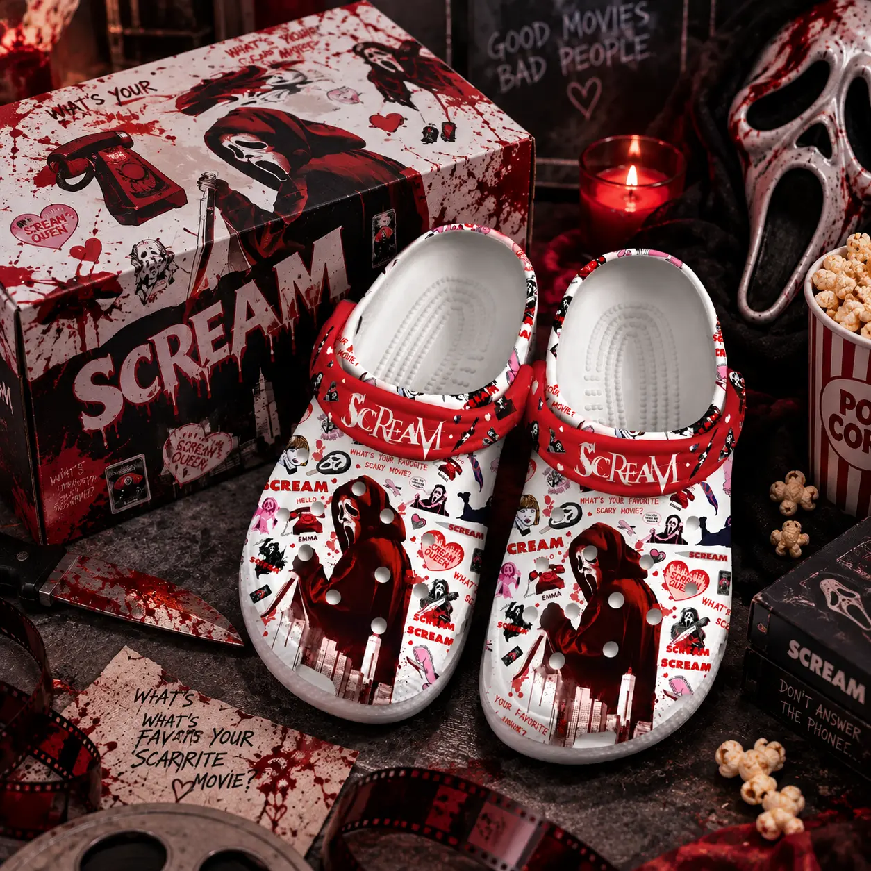 Scream Ghostface Clogs for Women Men, Halloween Horror Movie Graphic Slip On Shoes, Spooky Casual Garden Sandals, Horror Fan Gift