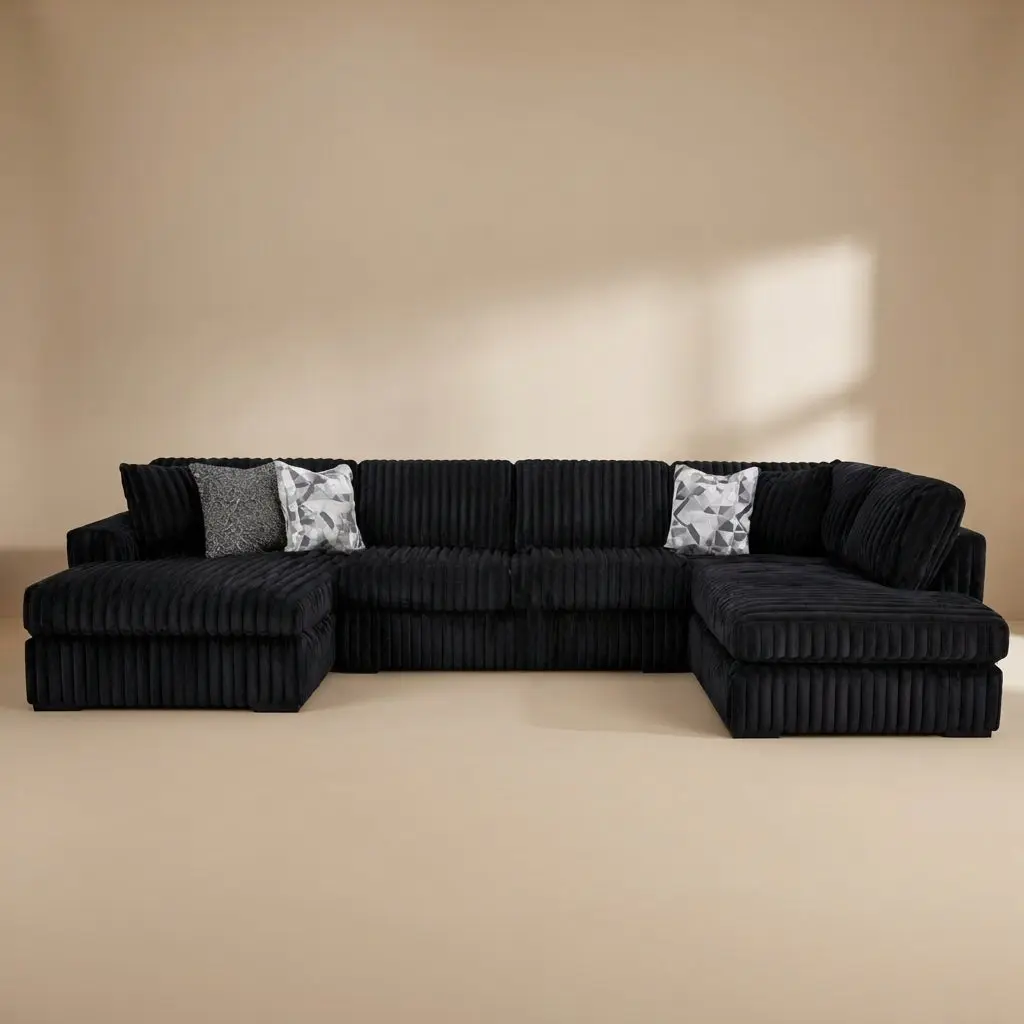 Midnight-Madness Corduroy Sectional with Chaise