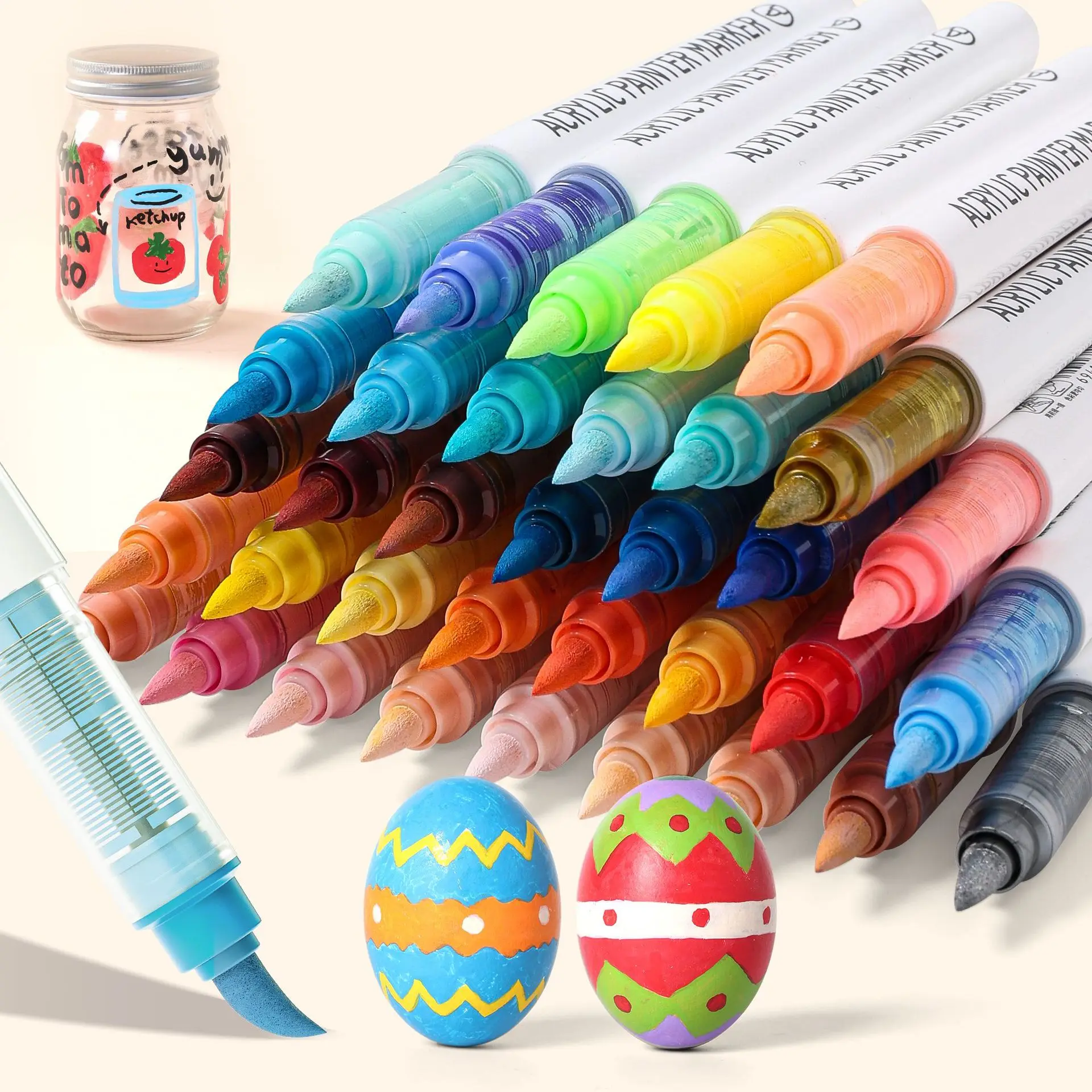Lan Guo Acrylic Paint Marking Pen Set, Acrylic Marker Pens, Christmas Gift, Soft Brush Tip, Quick Dry Non-Toxic Ink, Art Supplies for Rocks Wood Eggs Ceramic Fabric
