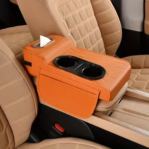 Multifunctional Car Central Console Riser Pad, Embroidered Front Low Back High, Memory Foam Storage Box with Pockets, Universal Fit