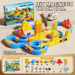 Magnetic Building Train Set 167pcs, 3D Magnetic Track Toy, Educational Puzzle Gift for Boys Girls, DIY Assembly Toy, Birthday Present