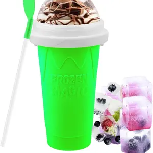 DIY Magic Slushy Maker Squeeze Cup - Portable Double Layers Silicone Slushie Cup with Straw for Juices, Milk and Ice Cream Make (Green)