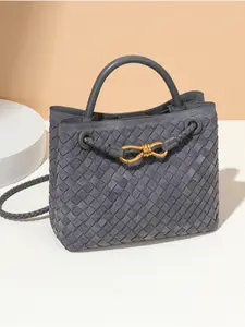 Women's Woven Suede Tote Bag with Buckle, Luxurious Top Handle Shoulder Backpack, Convertible Crossbody Bag, Handbag Shoulder Purse for Casual Daily Wear, Pu Tote Satchel, Convertible Shoulder Bags