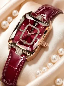 Elegant Women's Watch, Top Brand Design, Square Stainless Steel Case, Elegant Square Dial, Leather Strap, Quartz Movement, 30m Waterproof, Fashionable & Durable, Waterproof Quartz Wristwatch