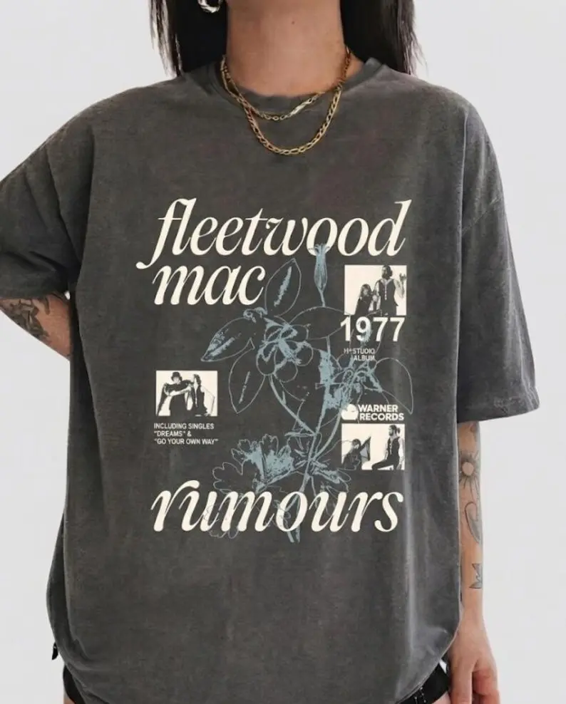 Comfort Colors Retro 90s Fleetwood Mac Rumours T-Shirt Distressed Music Concert Graphic Tee For Fans, 100% Percent Cotton
