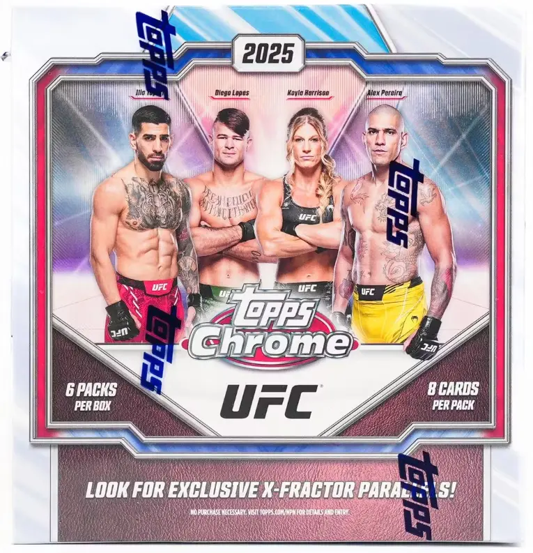 2025 Topps Chrome UFC MEGA Box - Includes Autograph Card & Exclusive X-Fractor Parallels - 6 Packs per Box - 8 Cards per Pack