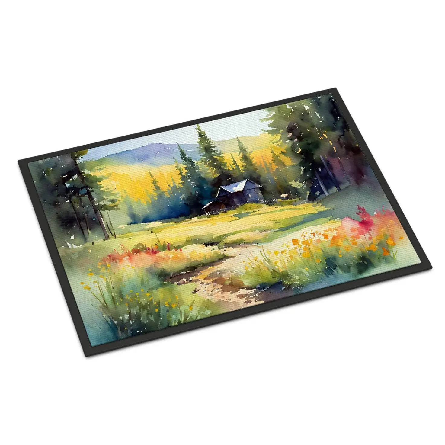 24x36 in Watercolor Art Montana Bitterroot Mat, Polyester Felt, Weatherproof Anti-Skid Indoor-Outdoor Household Textile Rug, Durable