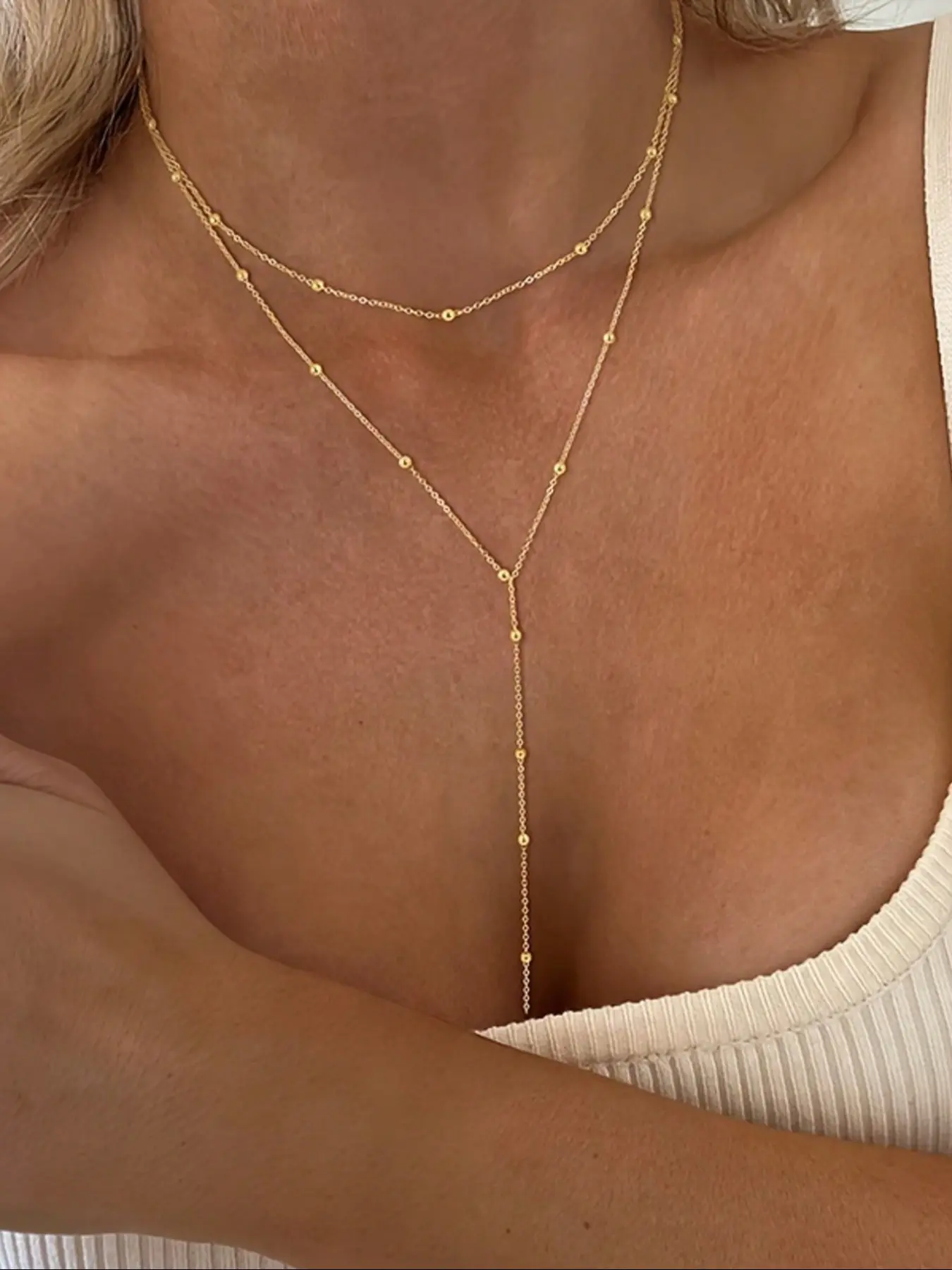 Personalized Rice Bead Double-Layer Necklace, Stackable Tassel Boho Jewelry, Dainty Layering Jewelry for Summer Gatherings, Hypoallergenic Natural Bead Gift